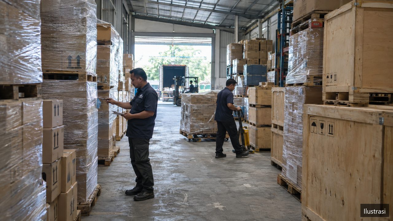 Ilustrasi: palet barang impor di gudang